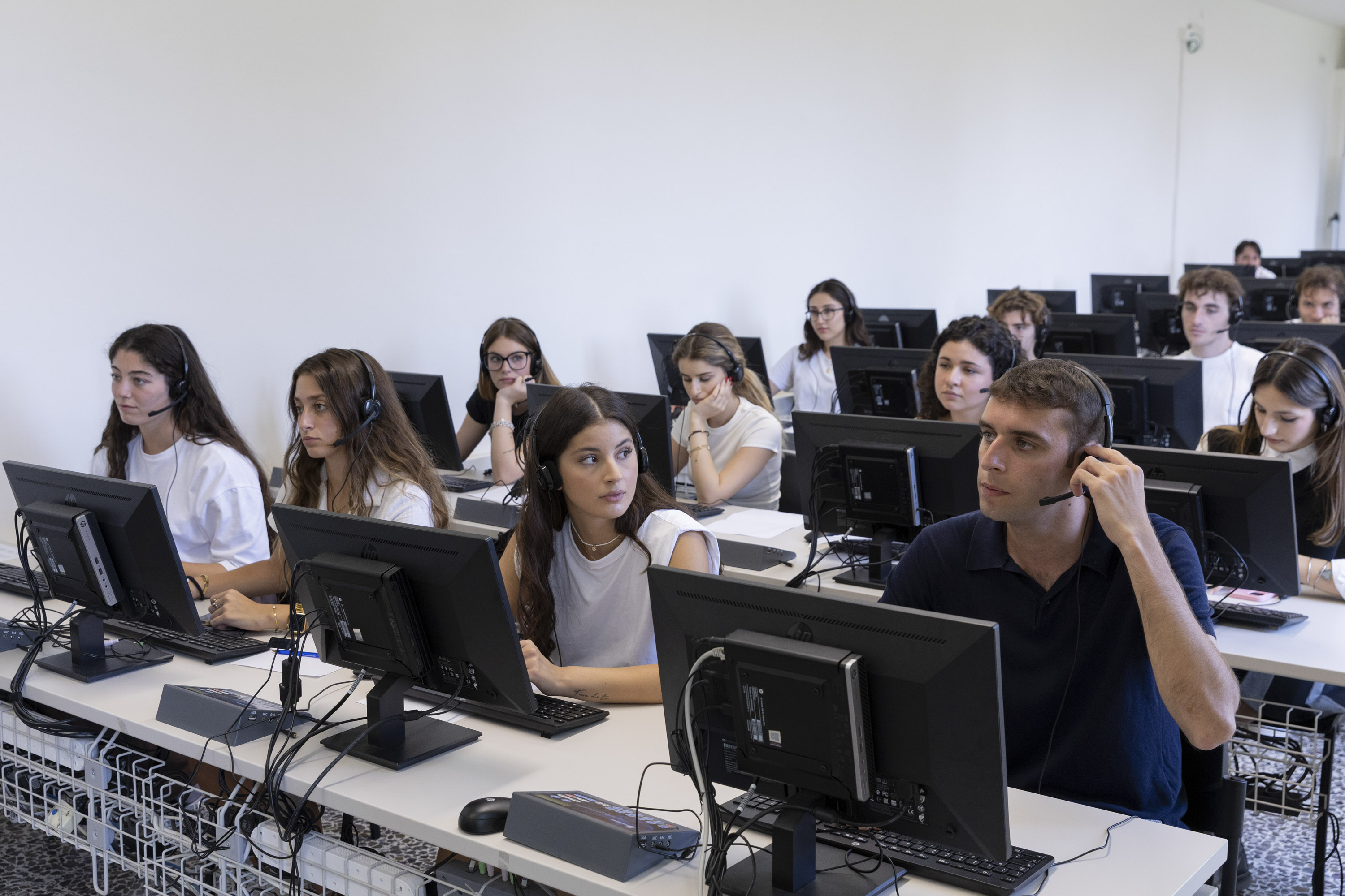 Equipped classroom and language lab with two-person interpreting booths